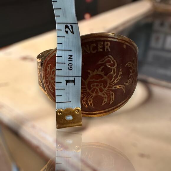 Vintage Brass Hand Painted CANCER Zodiac Astrology Cuff Bracelet - Picture 7 of 10